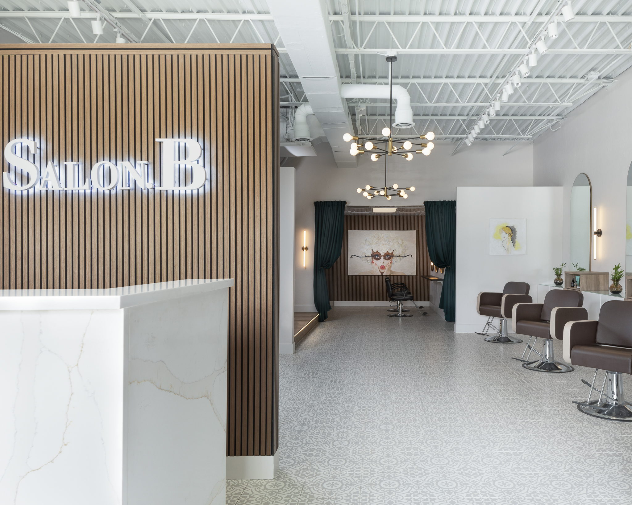 Hudson Park Interior Design REFINED GLAM SALON RENOVATION in Naples, Florida