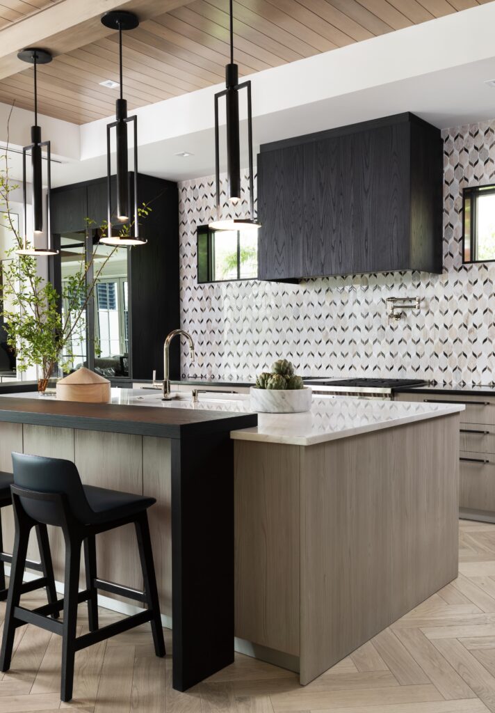 Luxury custom kitchen interior design with elevated breakfast counter.