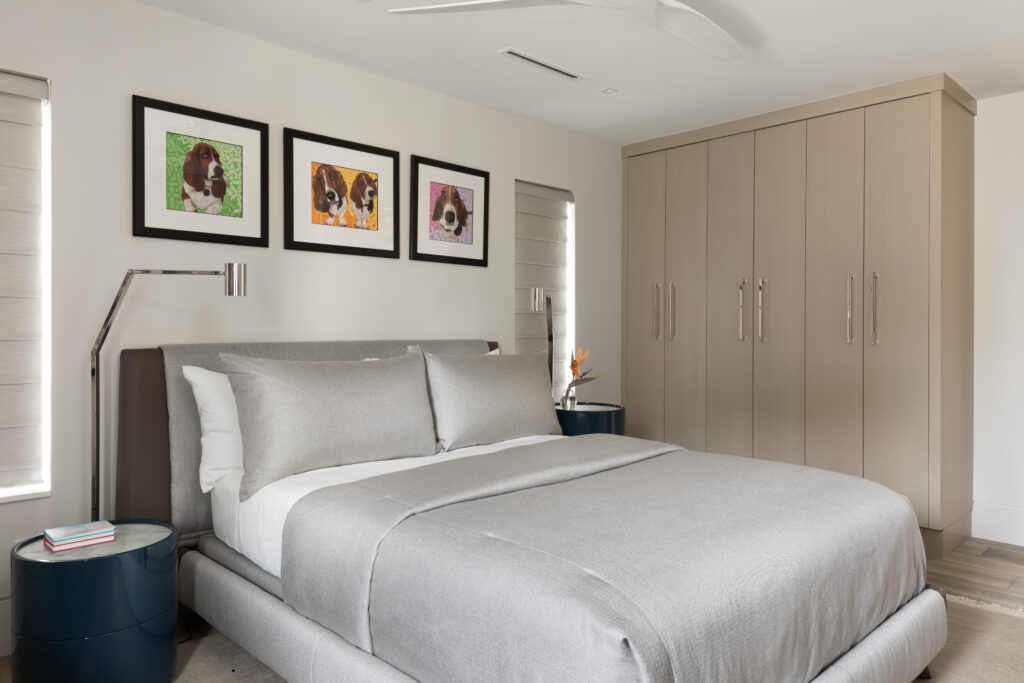 Guest bedroom interior design with built-in wardrobe
