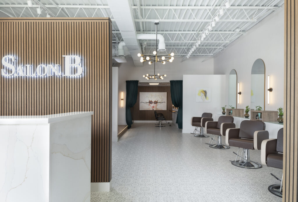 Entryway of Salon B, a commercial interior design project by Hudson Park Interior Design.